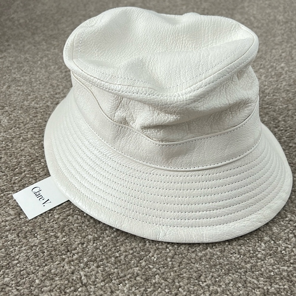 CLARE V. cream leather bucket hat NWT